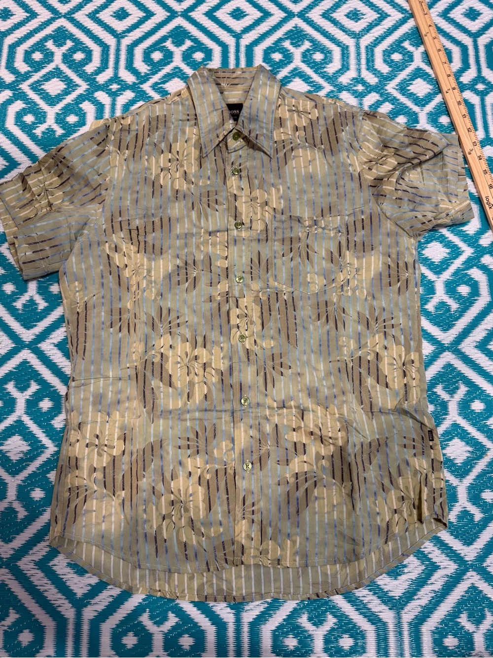 BOSS Hugo Boss Men’s Slim Fit Floral Striped Shirt Green Size M